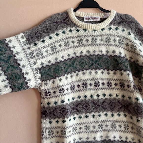 Vintage John Ashford 100% Shetland Wool Fair Isle Sweater Lodgecore Scandi XL - Picture 4 of 14